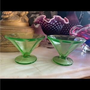 Vintage Federal Sherbet Set of 2 Uranium Glasses